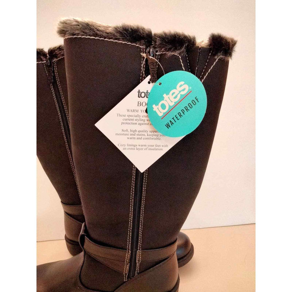 Totes warm  faux fur lined weather proof long boots zip closure woman size 6 - Picture 5 of 11